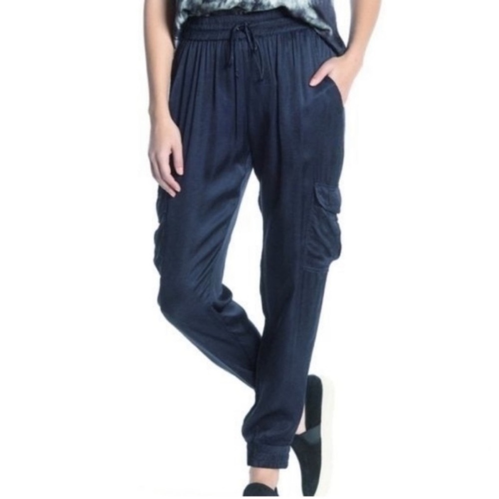 Young Fabulous & Broke Blue Satin Silky Cargo Joggers Size Small
